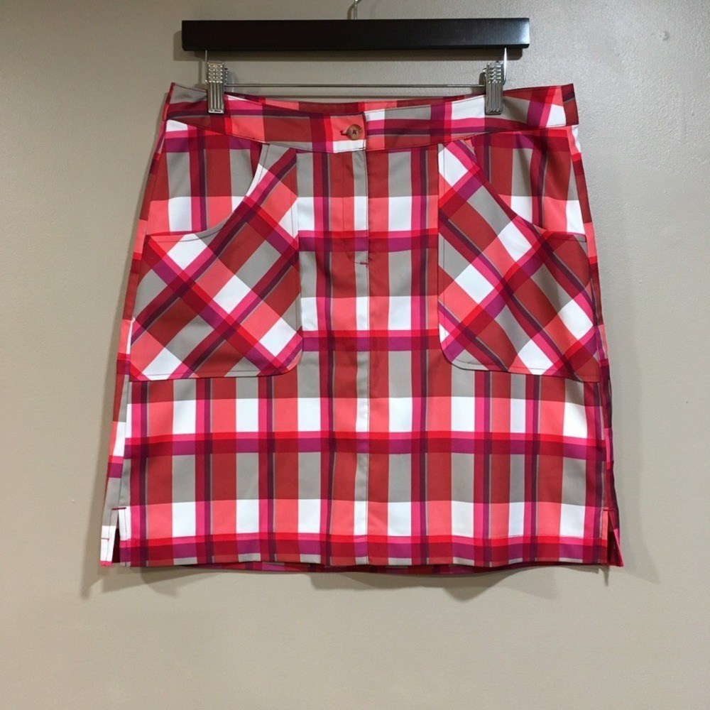 Callaway Plaid Golf Skirt Skort Womens 10 Red White Check Athletic Preppy Shorts